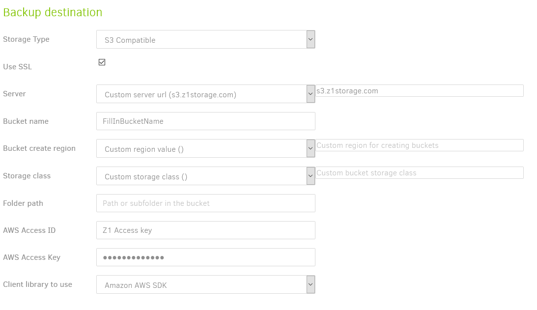 Backup Destination : S3 Compatible